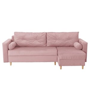 Угловой диван "Киото", механизм еврокнижка, угол универсальный, велюр, цвет розовый