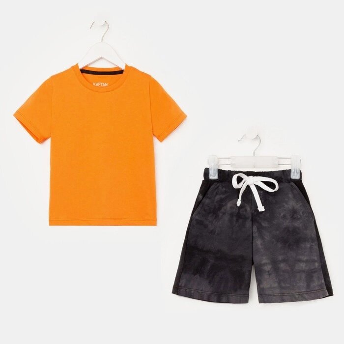 Пижама детская (футболка, шорты) KAFTAN "Trendy" р. 30 (98-104), оранжевый, серый тай-дай от компании Интернет-гипермаркет «MALL24» - фото 1