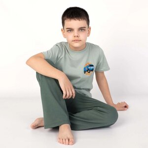Пижама для девочки: футболка и брюки "Симпл-димпл", рост 134 см, цвет серый, серо-зелёный