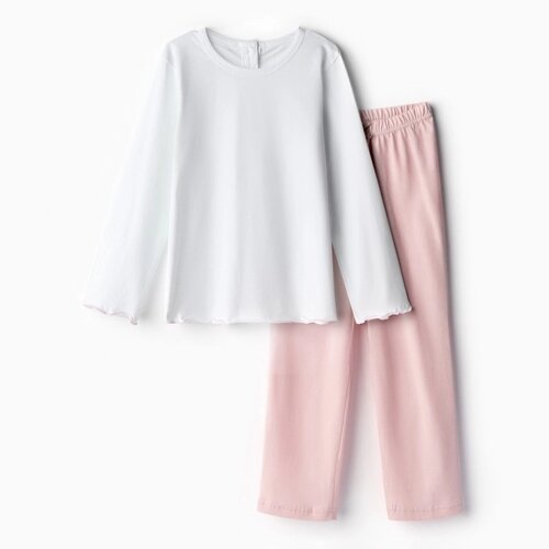Пижама для девочки (кофта и брюки) MINAKU, цвет белый/розовый, рост 146 см