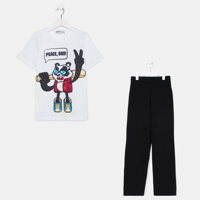 Пижама для мальчика (футболка, брюки) KAFTAN "Hype", рост 134-140, цвет белый/чёрный от компании Интернет-гипермаркет «MALL24» - фото 1