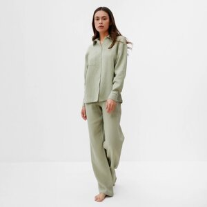 Пижама женская (рубашка и брюки) KAFTAN "Basic" размер 52-54, цвет зелёный