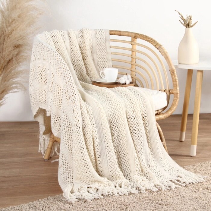 Плед Этель White knit 130*170 см, цв. белый, 100% акрил от компании Интернет-гипермаркет «MALL24» - фото 1