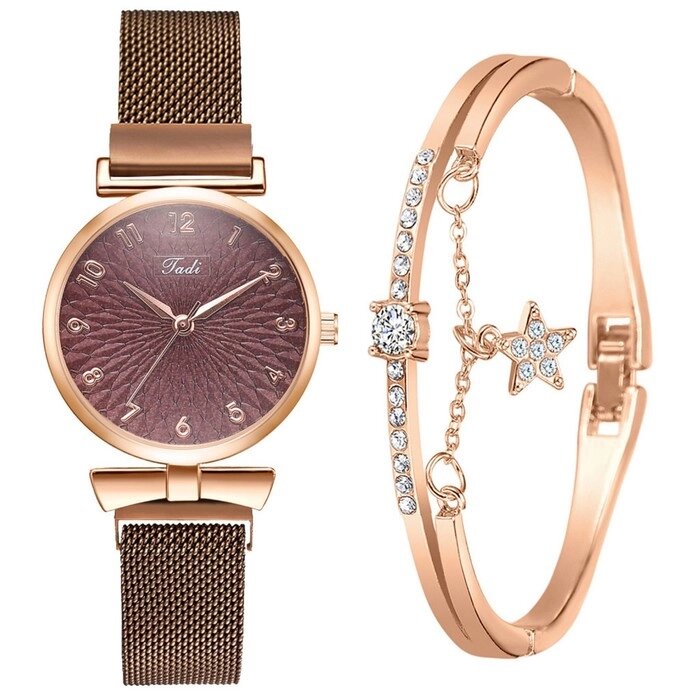Подарочный набор 2 в 1 Fadi: наручные часы и браслет, золото от компании Интернет-гипермаркет «MALL24» - фото 1