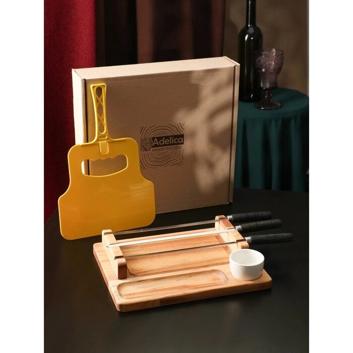 Подарочный набор для подачи шашлыка: доска-тарелка 30245.5 см, опохало, соусник, берёза от компании Интернет-гипермаркет «MALL24» - фото 1