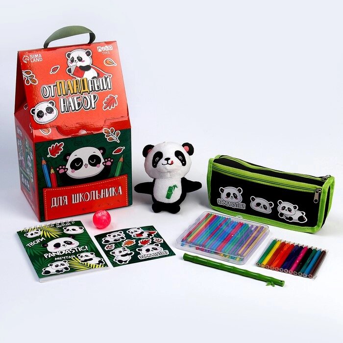 Подарочный набор школьника с мягкой игрушкой"Панда", 8 предметов от компании Интернет-гипермаркет «MALL24» - фото 1