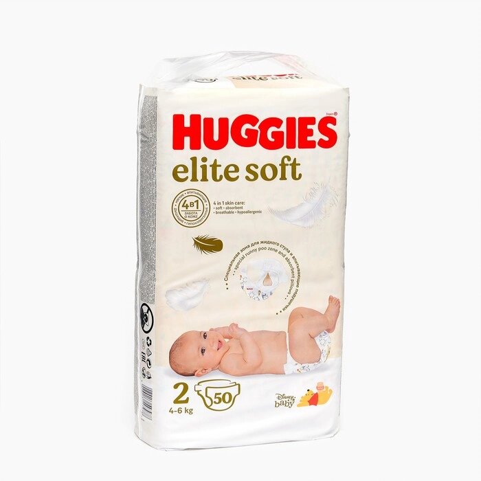 Подгузники Huggies Elite Soft, 4-6 кг (размер 2), 50 шт от компании Интернет-гипермаркет «MALL24» - фото 1