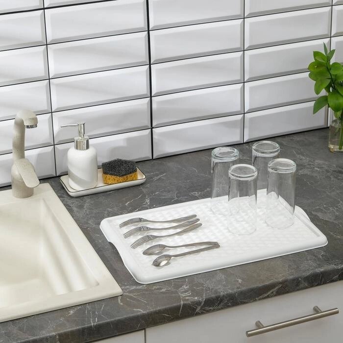 Поднос с вкладышем для сушки посуды, 42,527 см, цвет белый от компании Интернет-гипермаркет «MALL24» - фото 1