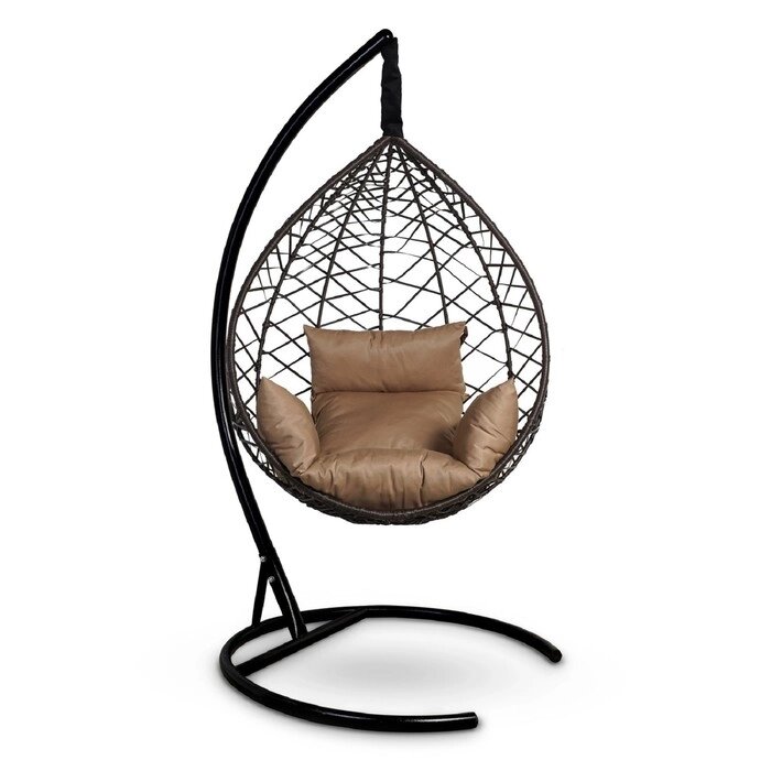 Подвесное кресло Alicante коричневое, бежевая подушка, стойка от компании Интернет-гипермаркет «MALL24» - фото 1