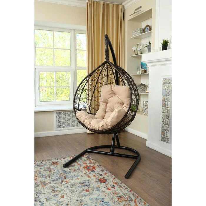 Подвесное кресло "Бароло", капля, цвет коричневый, подушка бежевая, стойка от компании Интернет-гипермаркет «MALL24» - фото 1