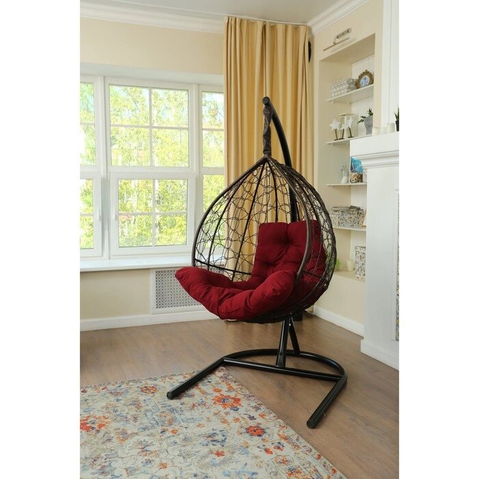 Подвесное кресло "Бароло", капля, цвет коричневый, подушка бордо, стойка от компании Интернет-гипермаркет «MALL24» - фото 1