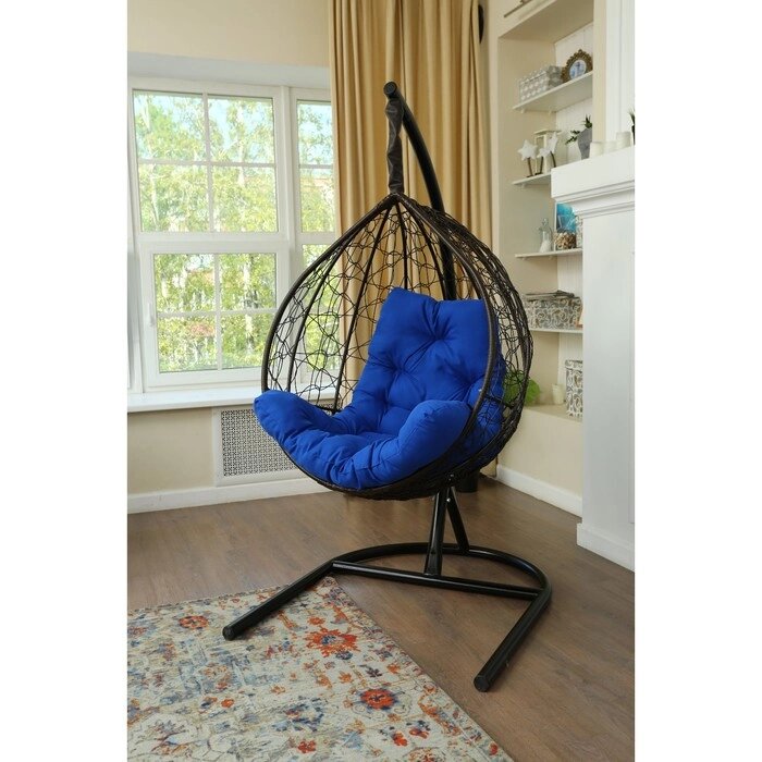 Подвесное кресло "Бароло", капля, цвет коричневый, подушка синяя, стойка от компании Интернет-гипермаркет «MALL24» - фото 1