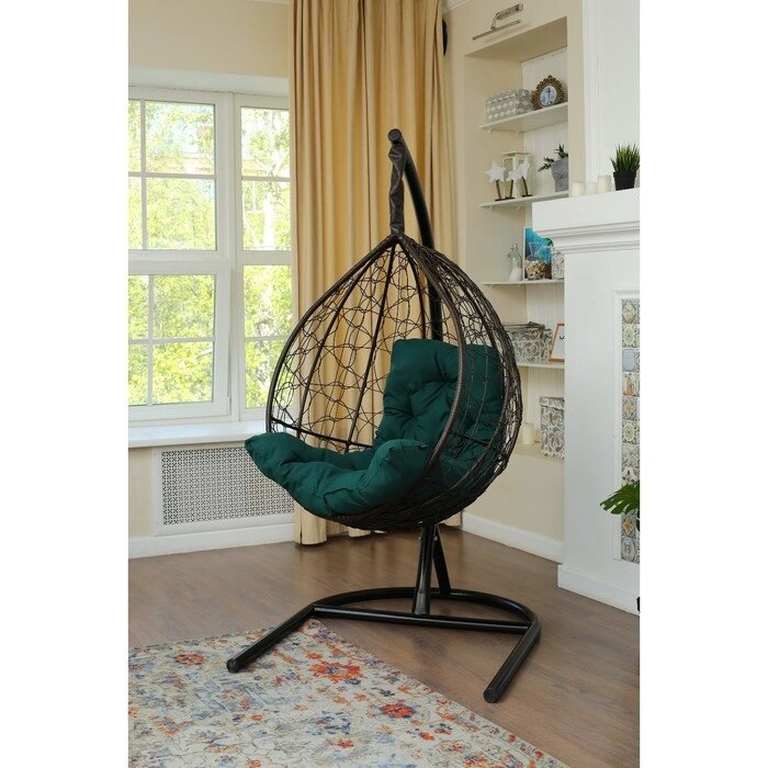 Подвесное кресло "Бароло", капля, цвет коричневый, подушка зелёная, стойка от компании Интернет-гипермаркет «MALL24» - фото 1