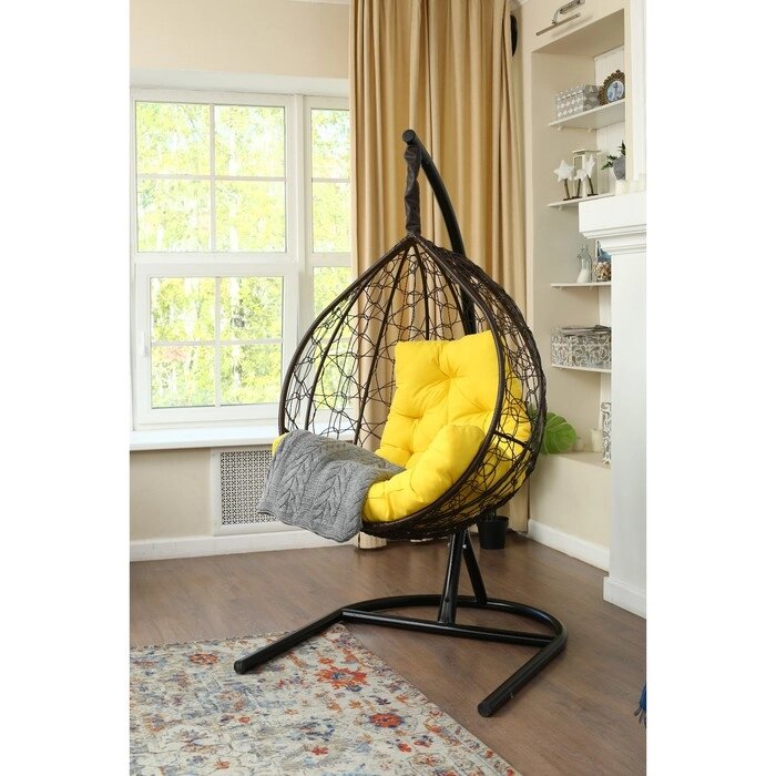 Подвесное кресло "Бароло", капля, цвет коричневый, подушка жёлтая, стойка от компании Интернет-гипермаркет «MALL24» - фото 1