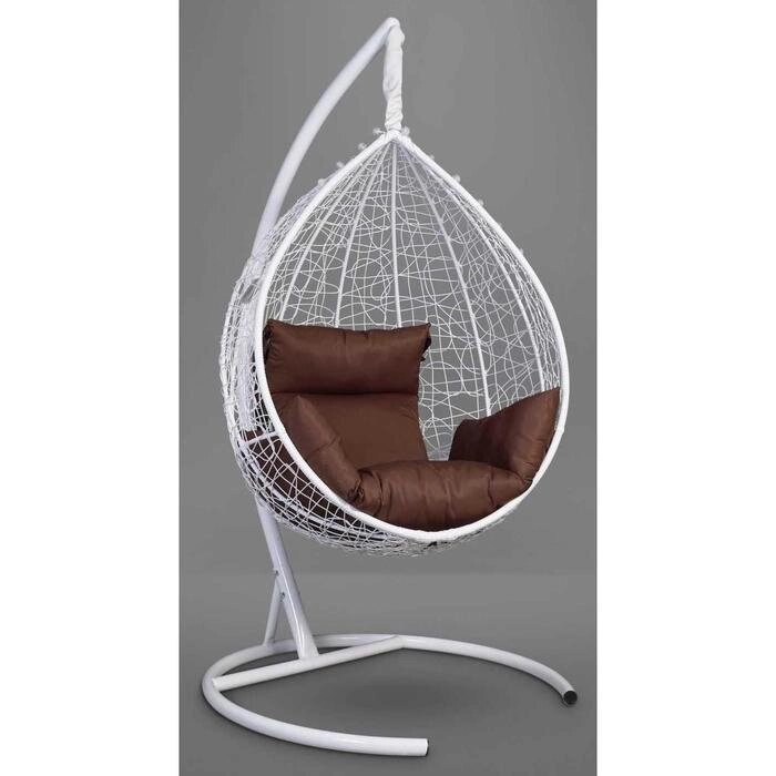 Подвесное кресло SEVILLA белое, коричневая подушка, стойка от компании Интернет-гипермаркет «MALL24» - фото 1