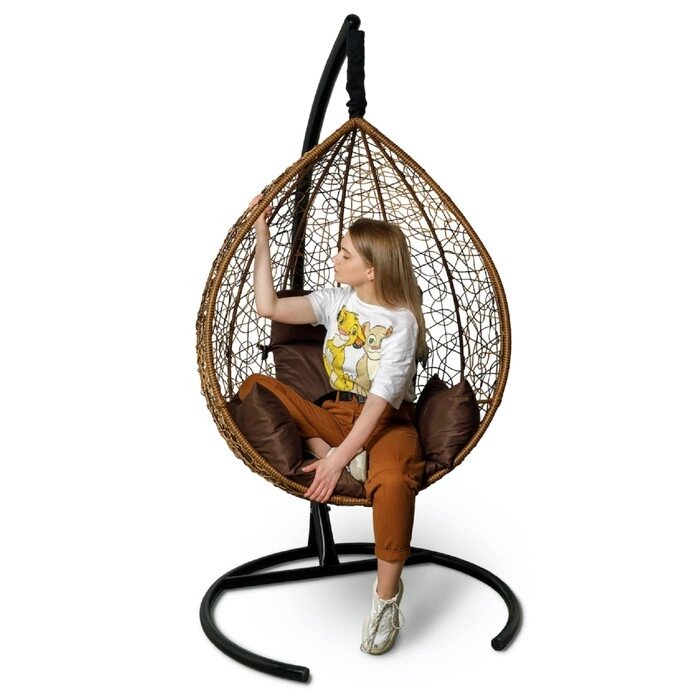 Подвесное кресло SEVILLA горячий шоколад, коричневая подушка, стойка от компании Интернет-гипермаркет «MALL24» - фото 1