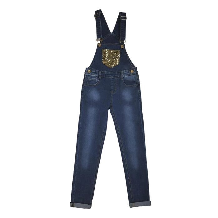 Полукомбинезон джинсовый для девочек, рост 140 см, цвет синий от компании Интернет-гипермаркет «MALL24» - фото 1
