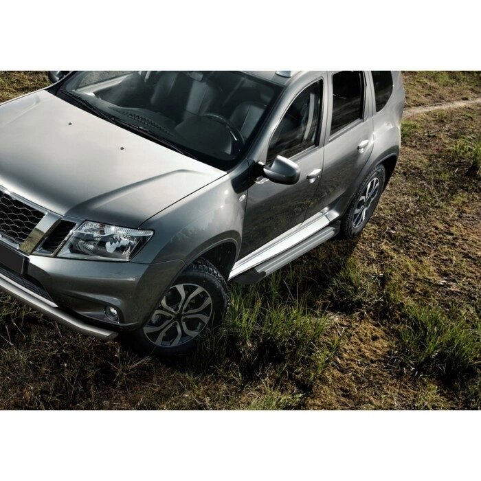 Пороги на автомобиль "Silver" Rival для Nissan Terrano III 2014-2017 2017-н. в., Renault Arkana от компании Интернет-гипермаркет «MALL24» - фото 1