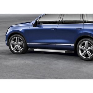 Пороги на автомобиль "Silver" Rival для Volkswagen Touareg II рестайлинг (R-Line) 2014-2018, 193 см, 2 шт.,