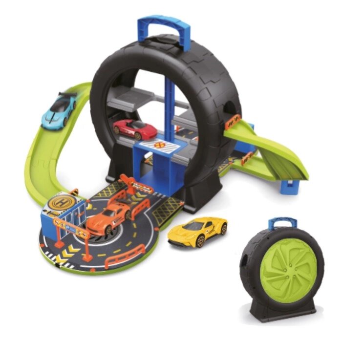 Портативный игровой набор в колесе Funky Toys, гоночный трек, цвет зелёный от компании Интернет-гипермаркет «MALL24» - фото 1