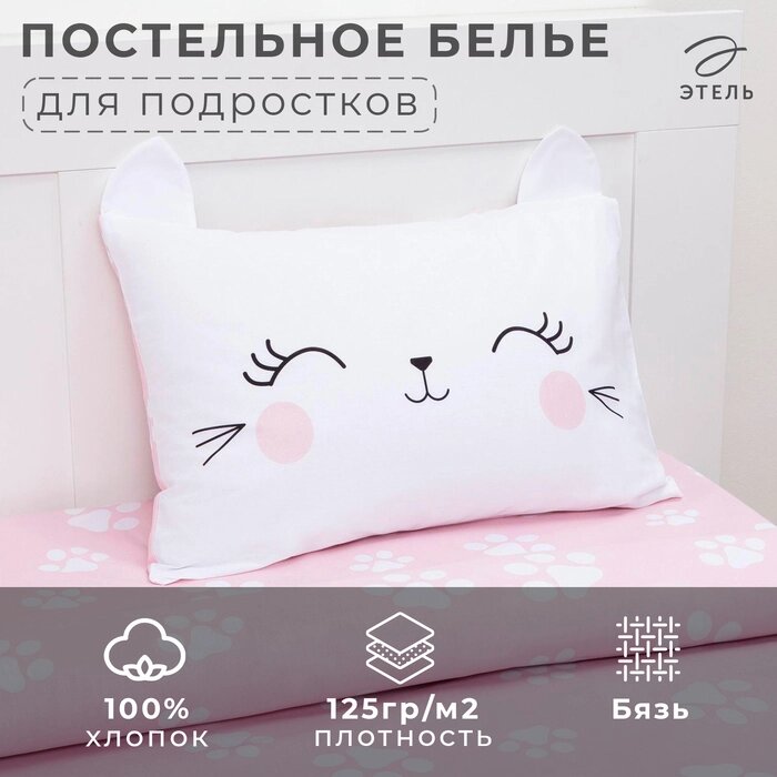 Постельное белье Этель 1,5 сп Pink cat 143х215 см, 150х214 см, 50х70 см -1 шт, 100% хл, бязь от компании Интернет-гипермаркет «MALL24» - фото 1