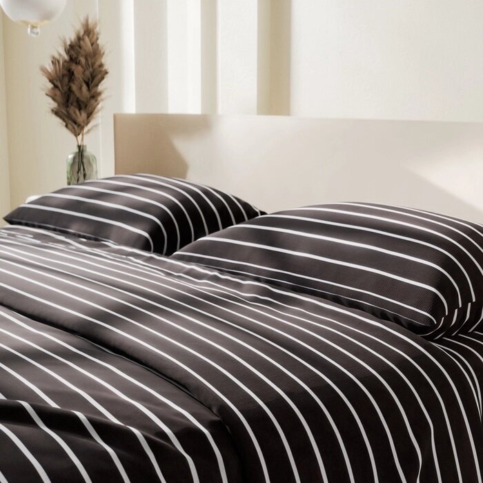 Постельное бельё Этель 1.5сп Black stripes 143х215 см,150х214 см, 70х70 см-2 шт, 100% хлопок, поплин от компании Интернет-гипермаркет «MALL24» - фото 1