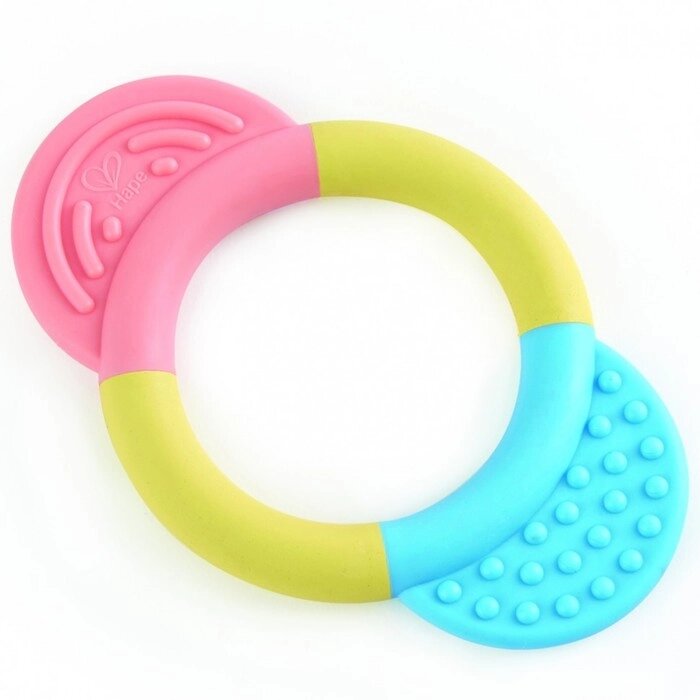 Прорезыватель - погремушка Hape "Улыбка", игрушка для малышей, кольцо с розовым и голубым держателем от компании Интернет-гипермаркет «MALL24» - фото 1