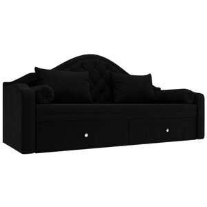 Прямой детский диван "Сойер", механизм выкатной, микровельвет, цвет чёрный
