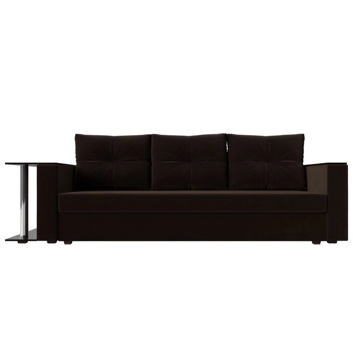 Прямой диван "Атланта лайт со столом", механизм еврокнижка, микровельвет, цвет коричневый от компании Интернет-гипермаркет «MALL24» - фото 1