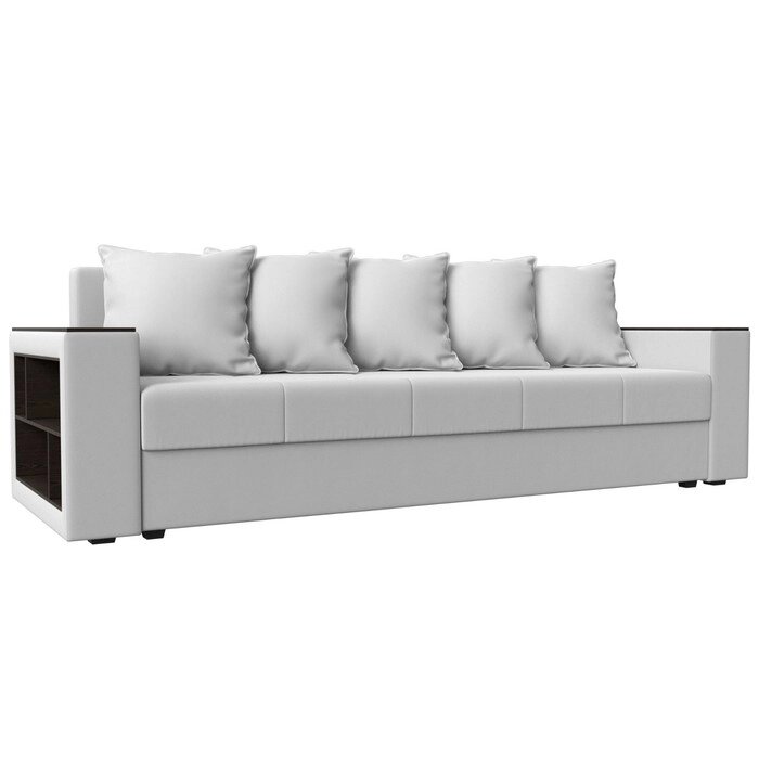 Прямой диван "Дубай лайт", еврокнижка, полки слева, экокожа, цвет белый от компании Интернет-гипермаркет «MALL24» - фото 1