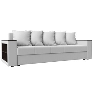 Прямой диван "Дубай лайт", еврокнижка, полки слева, экокожа, цвет белый