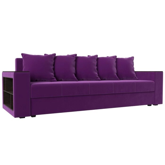 Прямой диван "Дубай лайт", еврокнижка, полки слева, микровельвет, цвет фиолетовый от компании Интернет-гипермаркет «MALL24» - фото 1