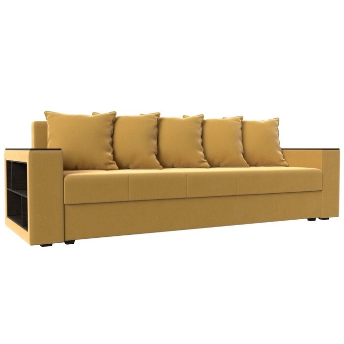 Прямой диван "Дубай лайт", еврокнижка, полки слева, микровельвет, цвет жёлтый от компании Интернет-гипермаркет «MALL24» - фото 1