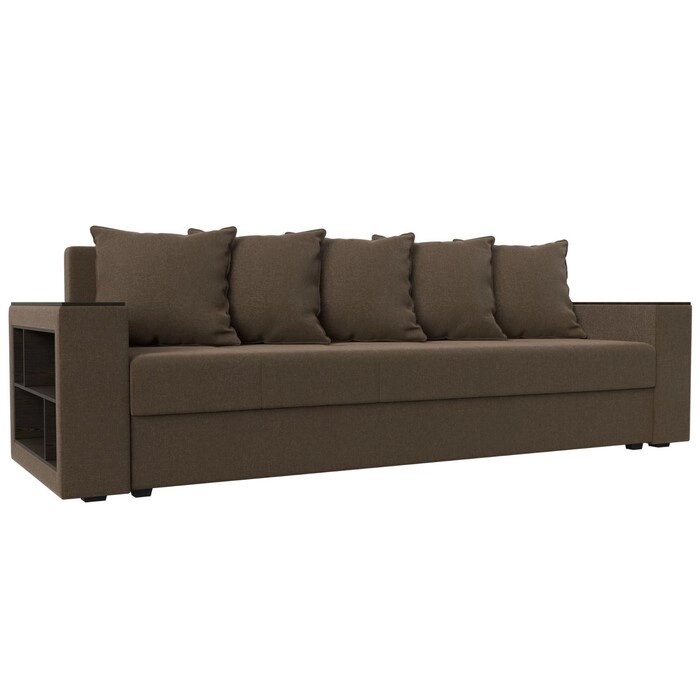 Прямой диван "Дубай лайт", еврокнижка, полки слева, рогожка, цвет коричневый от компании Интернет-гипермаркет «MALL24» - фото 1