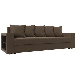 Прямой диван "Дубай лайт", еврокнижка, полки слева, рогожка, цвет коричневый