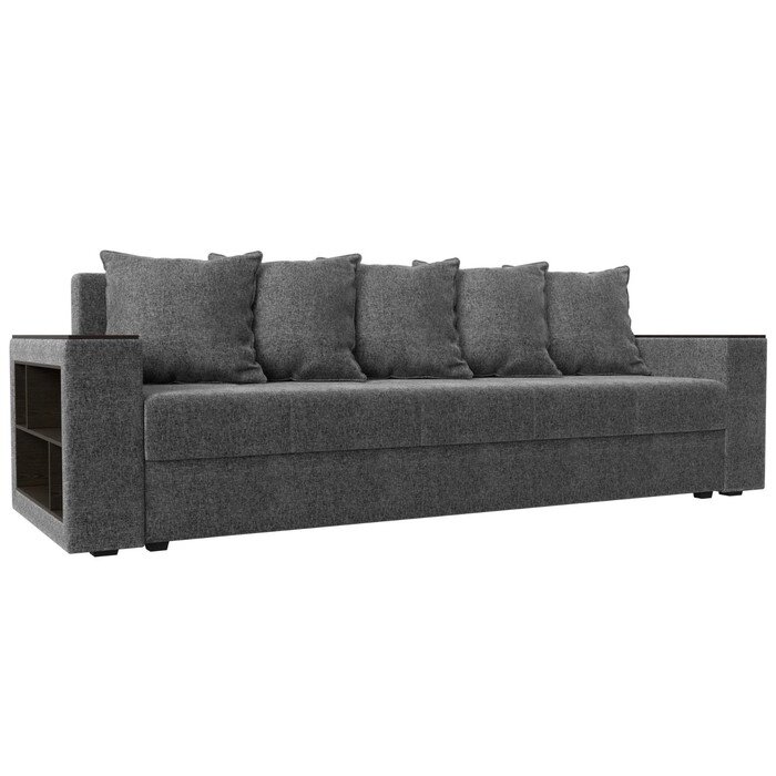 Прямой диван "Дубай лайт", еврокнижка, полки слева, рогожка, цвет серый от компании Интернет-гипермаркет «MALL24» - фото 1