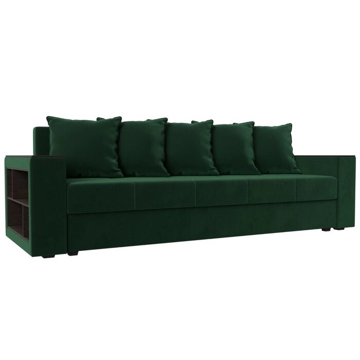 Прямой диван "Дубай лайт", еврокнижка, полки слева, велюр, цвет зелёный от компании Интернет-гипермаркет «MALL24» - фото 1