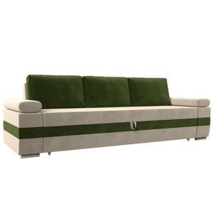 Прямой диван "Канкун", механизм дельфин, микровельвет, цвет бежевый / зелёный