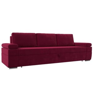 Прямой диван "Канкун", механизм дельфин, микровельвет, цвет бордовый