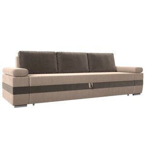 Прямой диван "Канкун", механизм дельфин, велюр, цвет бежевый / коричневый