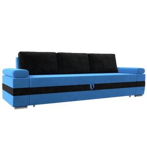 Прямой диван "Канкун", механизм дельфин, велюр, цвет голубой / чёрный