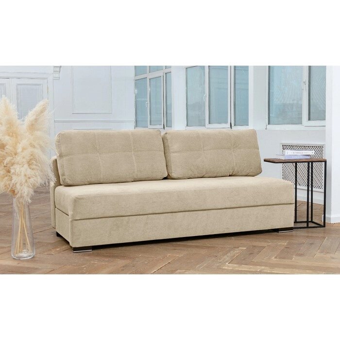 Прямой диван "Кардинал", без локтей, механизм еврокнижка, НПБ, велюр, цвет бежевый от компании Интернет-гипермаркет «MALL24» - фото 1