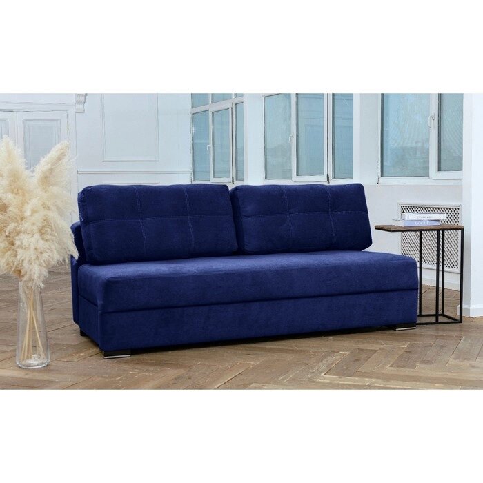 Прямой диван "Кардинал", без локтей, механизм еврокнижка, НПБ, велюр, цвет синий от компании Интернет-гипермаркет «MALL24» - фото 1