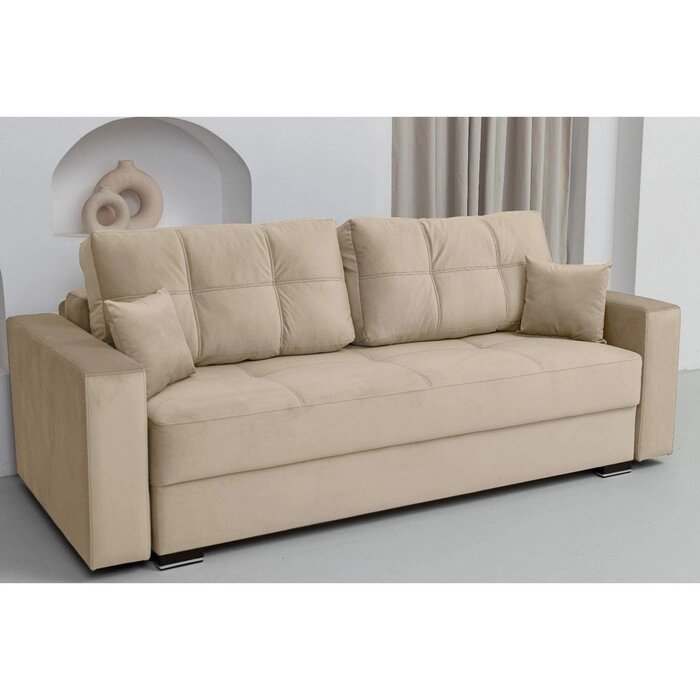 Прямой диван "Кардинал", механизм тик-так, независимый пружинный блок, велюр, цвет бежевый от компании Интернет-гипермаркет «MALL24» - фото 1