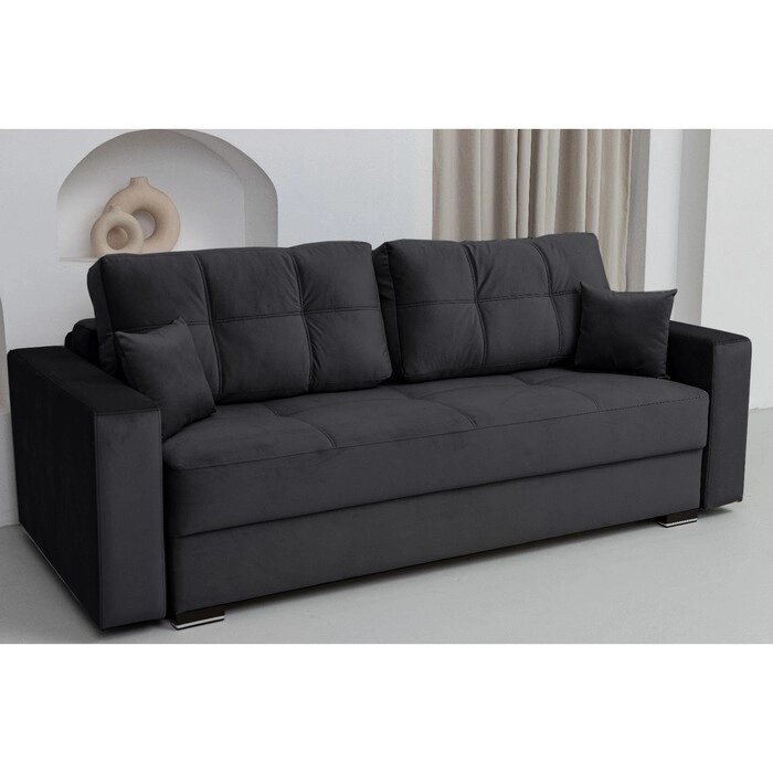 Прямой диван "Кардинал", механизм тик-так, независимый пружинный блок, велюр, цвет чёрный от компании Интернет-гипермаркет «MALL24» - фото 1