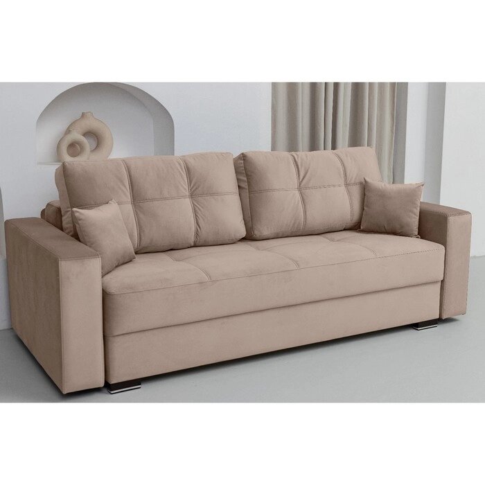 Прямой диван "Кардинал", механизм тик-так, независимый пружинный блок, велюр, цвет латте от компании Интернет-гипермаркет «MALL24» - фото 1
