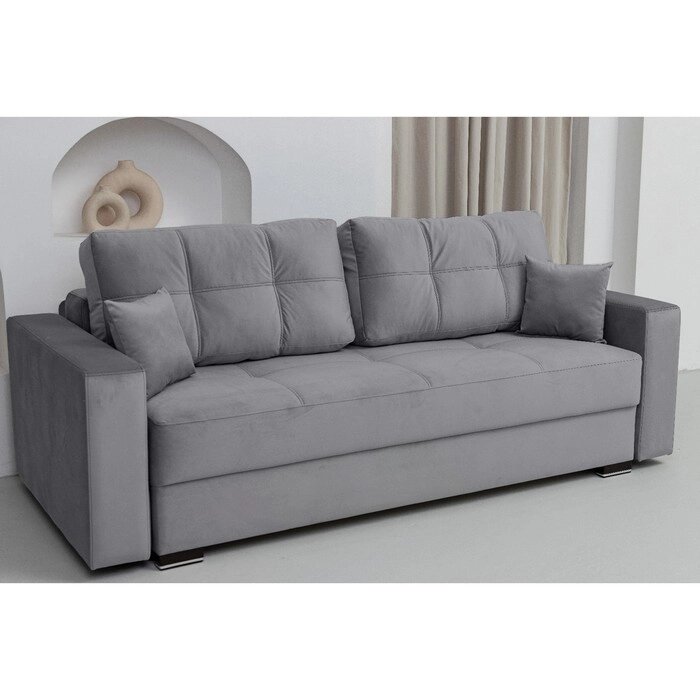 Прямой диван "Кардинал", механизм тик-так, независимый пружинный блок, велюр, цвет серый от компании Интернет-гипермаркет «MALL24» - фото 1