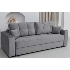 Прямой диван "Кардинал", механизм тик-так, независимый пружинный блок, велюр, цвет серый