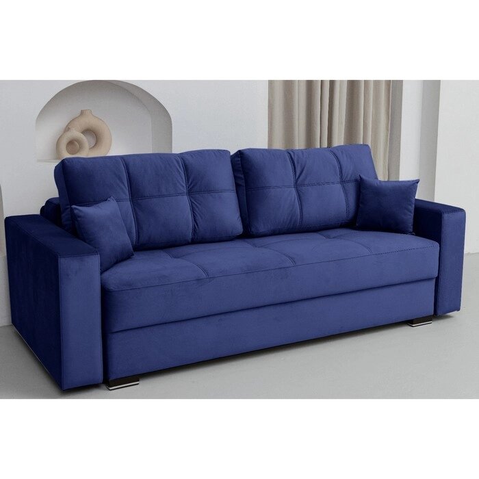 Прямой диван "Кардинал", механизм тик-так, независимый пружинный блок, велюр, цвет синий от компании Интернет-гипермаркет «MALL24» - фото 1
