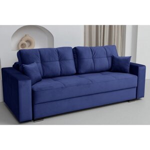 Прямой диван "Кардинал", механизм тик-так, независимый пружинный блок, велюр, цвет синий